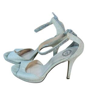 I.Miller Beautiful Shoes Silver Glitter Rhinestone Ankle Strap Sandals Size 8M